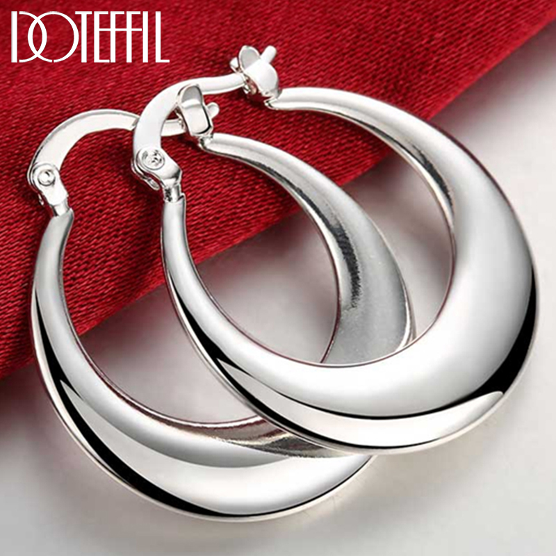 Statement Earrings Oversized - DOTEFFIL 925 فضة دائرة السلس U